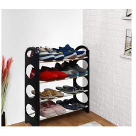 4 Layer Plastic Shoe Rack/Shoe Cabinet/Shoe Organizer, Foldable, Black DIY (Small)