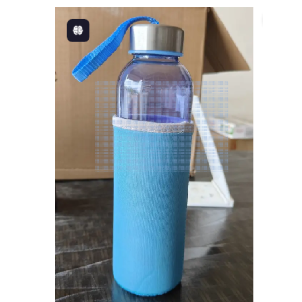 Glass Water Bottle with cover Stainless steel Lid 500 ml Bottle (Pack of 1, Clear, Glass)