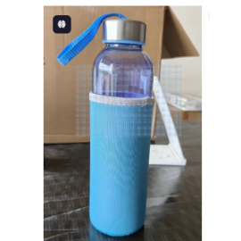 Glass Water Bottle with cover Stainless steel Lid 500 ml Bottle (Pack of 1, Clear, Glass)