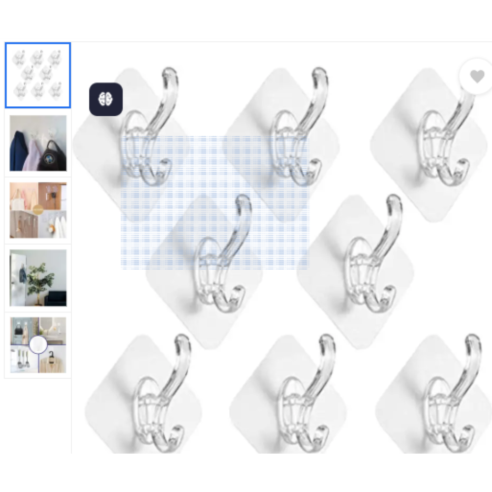 Single Coat Hooks Without Drilling Sticker Heavy Items Wall Hangers Hook (Pack of 8)