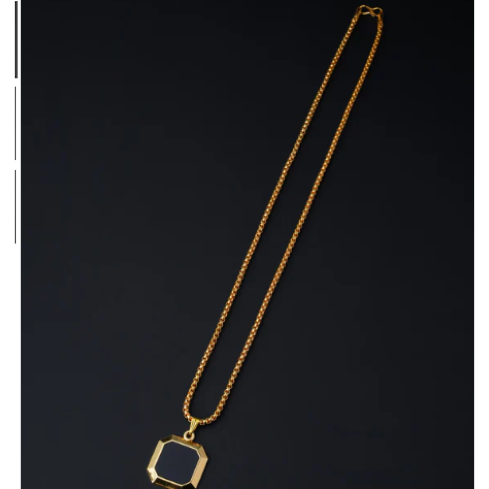 Square Double Sided Black Pendant & Gold Round Chain