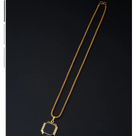 Square Double Sided Black Pendant & Gold Round Chain