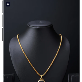 Square Double Sided Black Pendant & Gold Round Chain