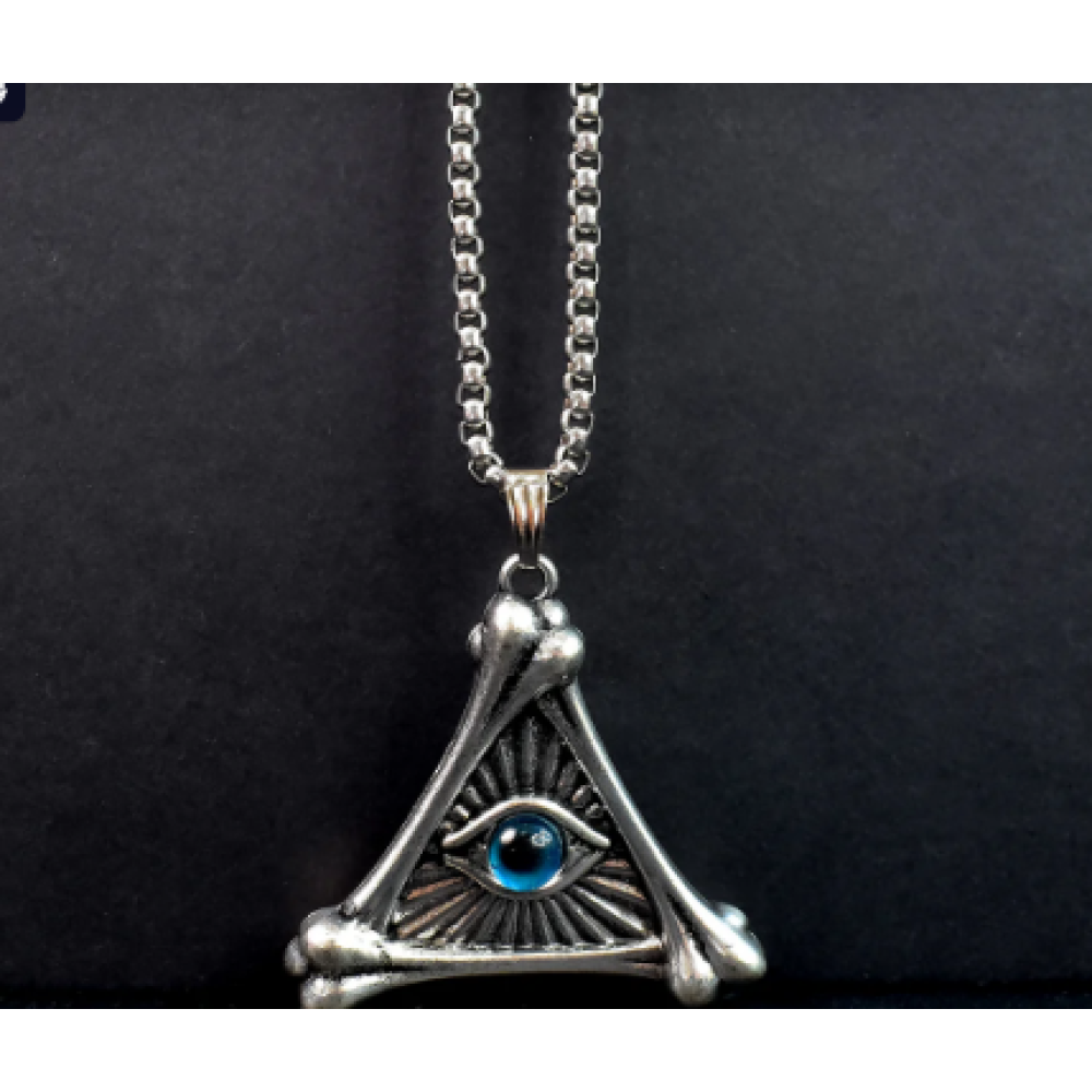 Silver Plated Vintage Evil Eye Protection Triangle Pendant With Necklace (1Pc)
