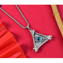 Silver Plated Vintage Evil Eye Protection Triangle Pendant With Necklace (1Pc)