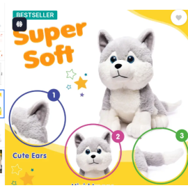 Big Size Plush Husky Dog Stuffed Animal Soft Toy, Gifts for Kids and Adult - 40 cm  (Grey)