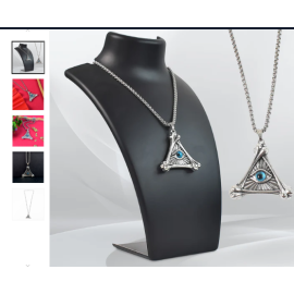 Silver Plated Vintage Evil Eye Protection Triangle Pendant With Necklace (1Pc)