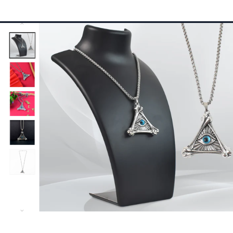 Silver Plated Vintage Evil Eye Protection Triangle Pendant With Necklace (1Pc)