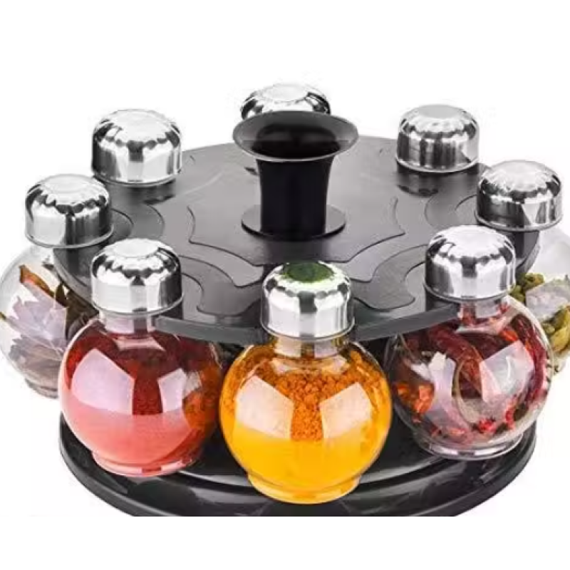 Multipurpose Jumbo Revolving Plastic Spice Rack 8 Piece Condiment Set Masala Rack revolving Spice Rack Set