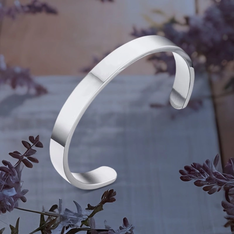 Minimalist Polished Open-Ended Silver-Tone Stainless Steel Kada (1 Pc)