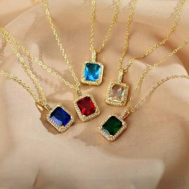 Stone Pendant Necklace Chain Set with Earrings (1Set / Mix Color & Design)