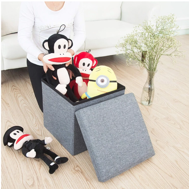 Living Room Cube Shape Sitting Stool with Storage Box. Foldable Storage Bins Multipurpose Clothes, Books, and Toys Organizer with Cushion Seat. (Mix Color)
