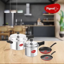 Pigeon Star Combi Aluminium Pressure Cooker with Nonstick Fry Pan and Tawa 8 L Pressure Cooker (Aluminium)