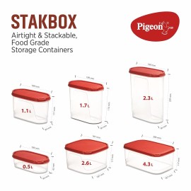 Pigeon StakBox Value Combi Set of 6 Storage for Kitchen, Red