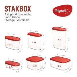 Pigeon StakBox 0.5 Litre Set of 4 Storage for Kitchen, Red