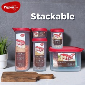 Pigeon StakBox 0.5 Litre Set of 4 Storage for Kitchen, Red