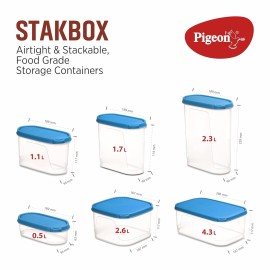 Pigeon StakBox 1.1 Litre Set of 6 Storage for Kitchen, Red