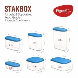 Pigeon StakBox 1.7 Litre Set of 6 Storage for Kitchen, Blue