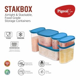 Pigeon StakBox 1.7 Litre Set of 6 Storage for Kitchen, Blue