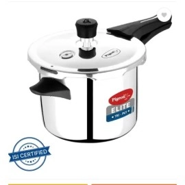 Pigeon Elite Shine 5 Litre Tri-Ply Body Outer Lid Pressure Cooker Induction and Gas Stove Compatible (Stainless Steel, Silver)