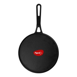 Pigeon Pre-Seasoned Cast Iron Long Handle Tawa 25 cm Pre-Seasoned with 100% Vegetable Oil Naturally Nonstick High Pressure Casting High Strength Toxin-Free