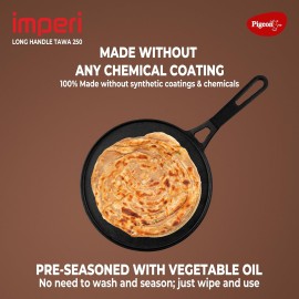 Pigeon Pre-Seasoned Cast Iron Long Handle Tawa 28 cm Pre-Seasoned with 100% Vegetable Oil Naturally Nonstick High Pressure Casting High Strength Bring Back Nostalgic Taste Toxin-Free