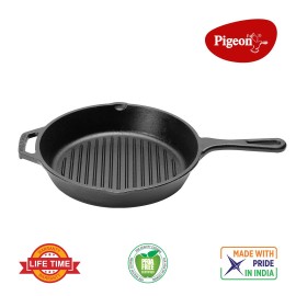 Pigeon Long Lasting Cast Iron Grill Pan, 250mm Non-Stick, - Black