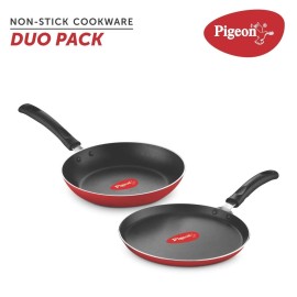 Pigeon Aluminium Non Stick Tawa 250-Fry Pan 240 Gift Set (Red) - Duo Pack