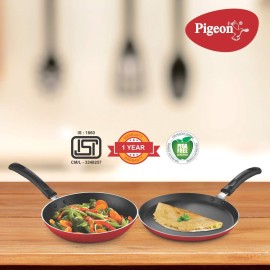 Pigeon Aluminium Non Stick Tawa 250-Fry Pan 240 Gift Set (Red) - Duo Pack