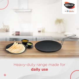 Nirlep ECG 26 Ebony 26 Cm Hard Anodized Aluminium Concave Tawa, 4 mm - Grey