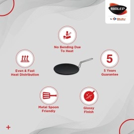 Nirlep ECG 26 Ebony 26 Cm Hard Anodized Aluminium Concave Tawa, 4 mm - Grey