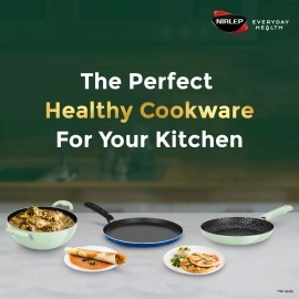 Nirlep NHFG28XT Flat Tawa 28 cm Xtra Thick Base Patented Silver Ion Coating Multi-Purpose Tawa for Roti, Dosa and Pancake