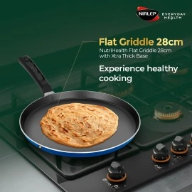Nirlep NHFG28XT Flat Tawa 28 cm Xtra Thick Base Patented Silver Ion Coating Multi-Purpose Tawa for Roti, Dosa and Pancake