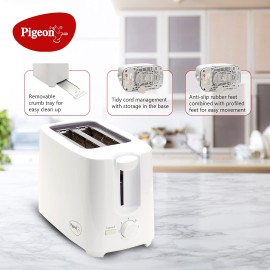 Pigeon 2 Slice Auto Pop up Toaster A Smart Bread Toaster for Your Home (750 Watt) (White)