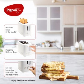 Pigeon 2 Slice Auto Pop up Toaster A Smart Bread Toaster for Your Home (750 Watt) (White)
