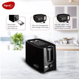Pigeon 2 Slice Auto Pop up Toaster A Smart Bread Toaster for Your Home (750 Watt) (Black)