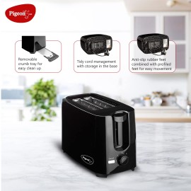 Pigeon 2 Slice Auto Pop Up Toaster 750 Watt + Pigeon Mini Handy with 3 Blades,Green,400 Ml