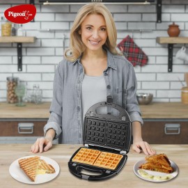 Pigeon 3 in 1 Snack Maker with Detachable Plates for Toast/Waffle/Grill, 750 Watt, Black