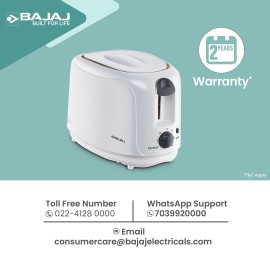 Bajaj ATX 4 750-Watt Pop-up Toaster, 2-Slice Automatic Pop up Toaster, Dust Cover - Slide Out Crumb Tray, 6-Level Browning Controls