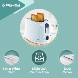 Bajaj ATX 4 750-Watt Pop-up Toaster, 2-Slice Automatic Pop up Toaster, Dust Cover - Slide Out Crumb Tray, 6-Level Browning Controls