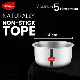 Pigeon Elite Stainless Steel Triply Tope 14 cm, Gas Stove and Induction Compatible - Silver