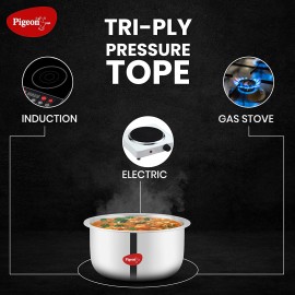 Pigeon Elite Stainless Steel Triply Tope 20 cm, Gas Stove and Induction Compatible - Silver