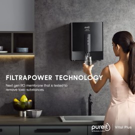 Pureit HUL Vital Plus Mineral RO+UV+MP 6 Stage,7L Wall mount Water Purifier with Filtra Power technology(Black)