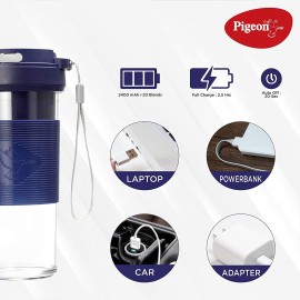 Pigeon Blendo USB rechargeable Personal Blender for Smoothies,Shakes with Juicer Cup Jar,330 ml,Blue,Medium