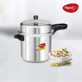 Pigeon Deluxe Aluminium Outer Lid Pressure Cooker, 10 Litres, Silver