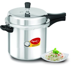 Pigeon Deluxe Aluminium Outer Lid Pressure Cooker, 10 Litres, Silver