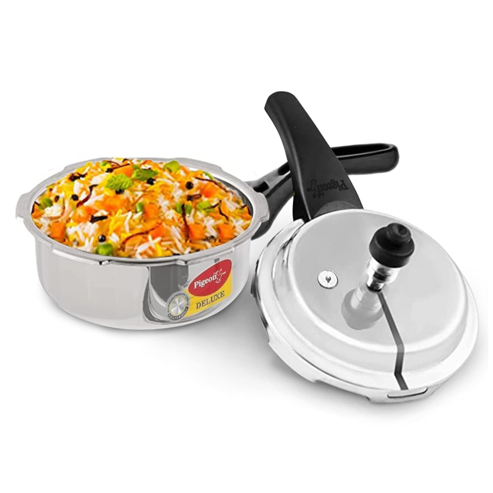 Pigeon Deluxe Aluminium Outer Lid Pressure Cooker without Induction Base, 2 Litres, Silver