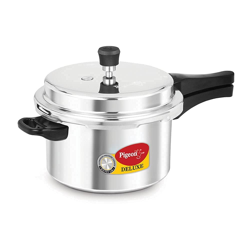 Pigeon Deluxe Aluminium Outer Lid Pressure Cooker, 5 Litres, Silver