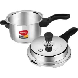 Pigeon Inox Stainless Steel 2 Litre, Induction Base Pressure Cooker, Outer Lid, Silver