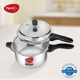 Pigeon Inox Stainless Steel 3 Litre, Induction Base Pressure Cooker, Outer Lid, Silver